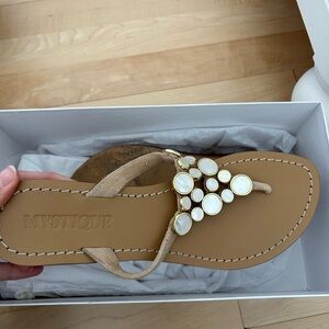 Mystique Boutique Women's Tan Sandals with Gold Accents